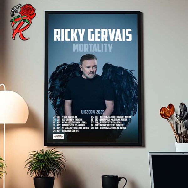 Ricky Gervais Mortality UK Tour 2024 2025 Tour Dates Home Decor Poster Canvas