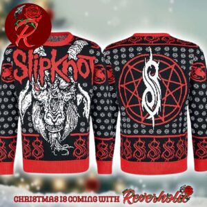 Slipknot Big Logo With Goat Face Xmas Gift For Fans Knitted Signature Black And Red Ugly Christmas Sweater