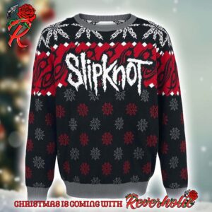 Slipknot Signature Logo Snowflakes Pattern Red And Grey Knitted Ugly Christmas Sweater