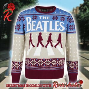 The Beatles Abbey Road Album Aston Villa Colorway Knitted Holiday Ugly Christmas Sweater