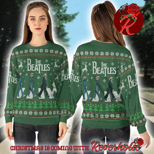 The Beatles Abbey Road Christmas Style Green Knitted Ugly Christmas Sweater