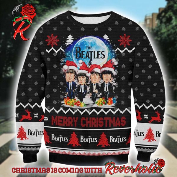 The Beatles Band Funny Members With Santa Hats Merry Christmas 2024 Ugly Christmas Sweater