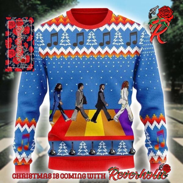 The Beatles Walk Across The Street Rainbow Color 2024 Ugly Christmas Sweater