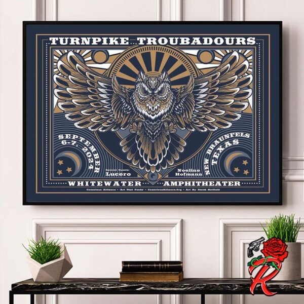 Turnpike Troubadours Event Poster For New Braunfels Texas At Whitewater Amphitheater On September 6 7 2024 The Owl Artwork Home Decor Poster Canvas