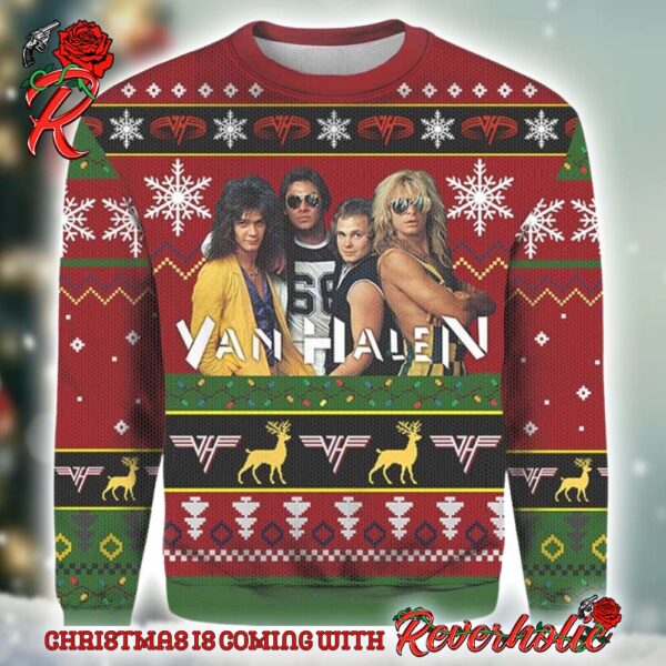 Van Halen Band Member Photo You Miss Your Drink Knitted Ugly Christmas Sweater