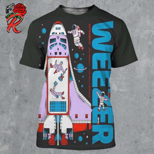 Weezer Poster For Hollywood Florida At Hard Rock At Seminole On September 21 2024 Nasa Style Artwork All Over Print Shirt