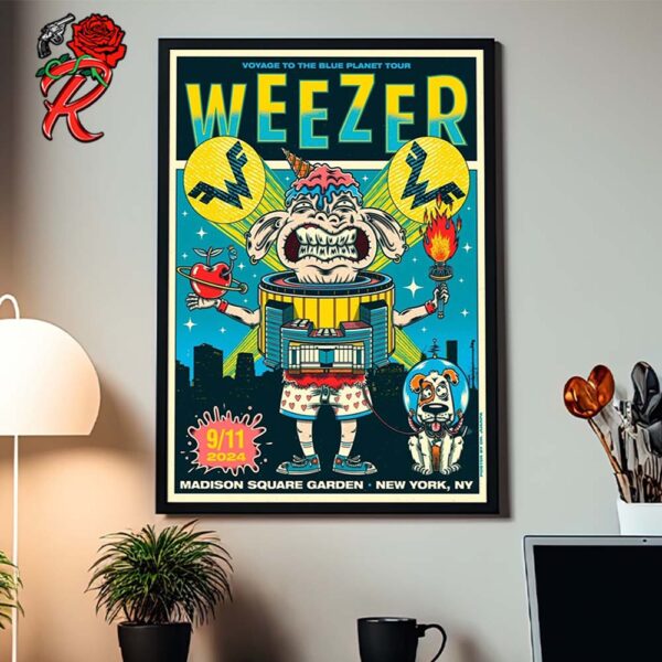 Weezer Poster For Show At Madison Square Garden  In New York On September 11 2024 As Part Of Voyage To The Blue Planet Tour Home Decor Poster Canvas