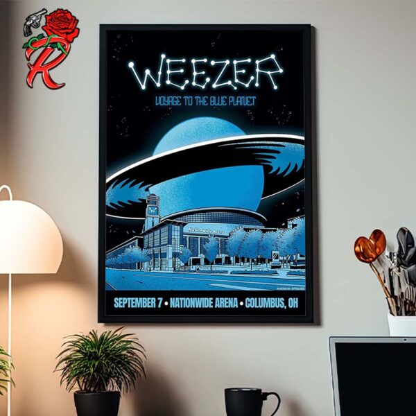 Weezer Voyage To The Blue Planet Gig Poster For Show In Columbus Ohio At Nationwide Arena On September 7 2024 Home Decor Poster Canvas