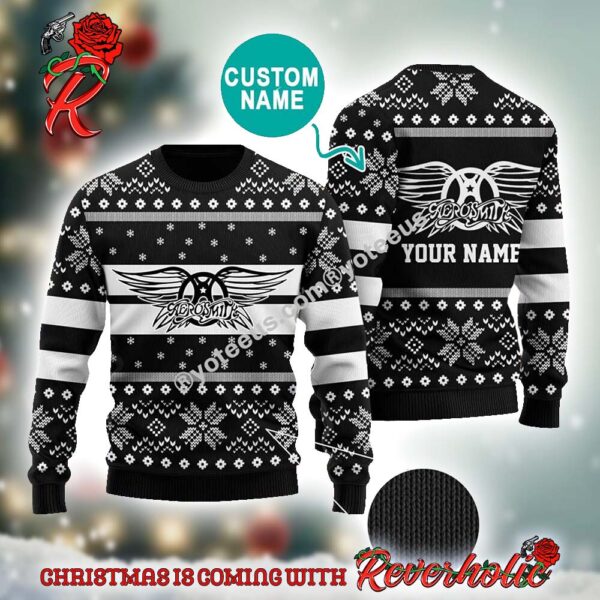 Aerosmith Classic Logo Personalized Black Ugly Christmas Sweater