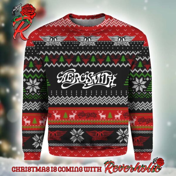 Aerosmith Full Print Logos Holiday Style Ugly Christmas Sweater