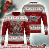 Aerosmith Band Members Photo With Signature Wings Logo Knitted Grey Ugly Christmas Sweater