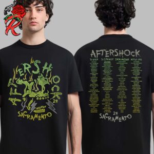 Aftershock Festival 2024 Burner Tee For Sacramento California At Discovery Park October 2024 Green Flame Skeleton Artwork Two Sides Unisex T-Shirt