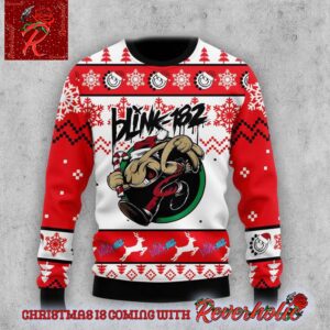 Blink 182 Band Merry Christmas Running Santa Rabbit Knitted 2024 Ugly Christmas Sweater