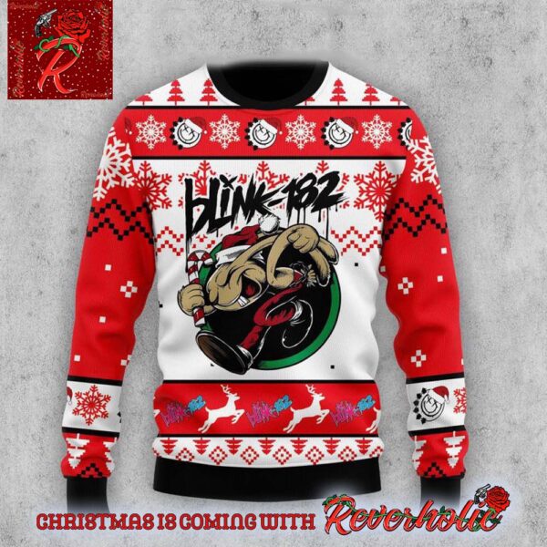 Blink 182 Band Merry Christmas Running Santa Rabbit Knitted 2024 Ugly Christmas Sweater