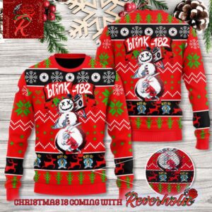 Blink 182 Funny Snowman And Santa Rabbit Red Ugly Christmas Sweater