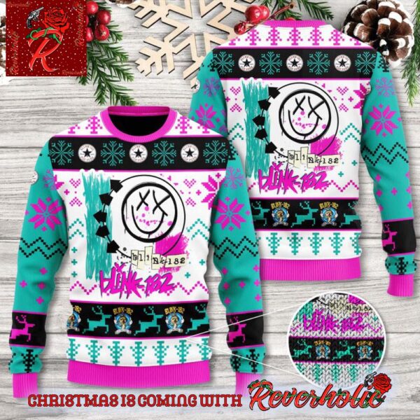 Blink 182 Signature Big Logo Pink And Blue Xmas Gift For Fans Ugly Christmas Sweater