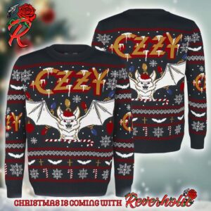 Bravado Black Sabbath Ozzy Osbourne Christmas Bat Incident With Santa Hat Holiday Heavy Metal Ugly Christmas Sweater