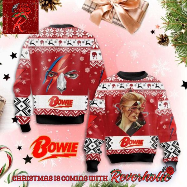 David Bowie Face Knitted Red Ugly Christmas Sweater