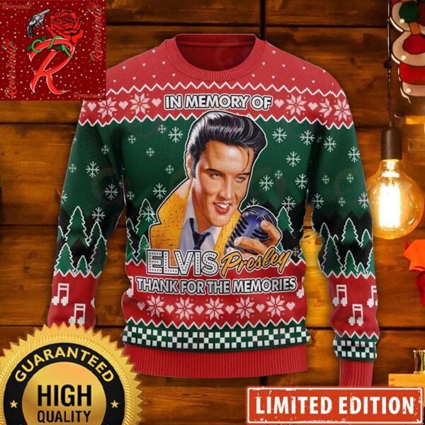 Elvis In Memory Of Elvis Presley Thank You For The Memories Ugly Christmas Sweater