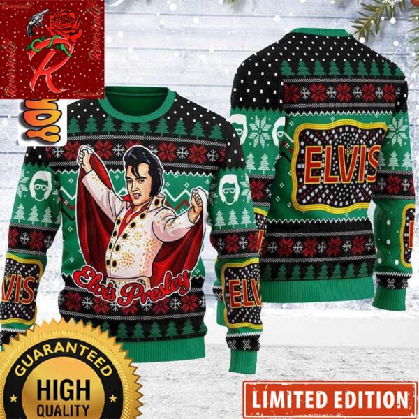 Elvis Presley Belt Buckle Funny Green Ugly Christmas Sweater 2024