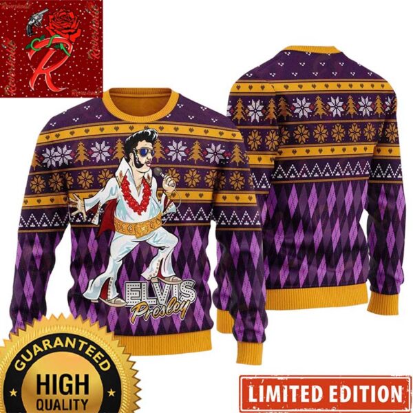 Elvis Presley Fatley Meme Purple Funny Ugly Christmas Sweater