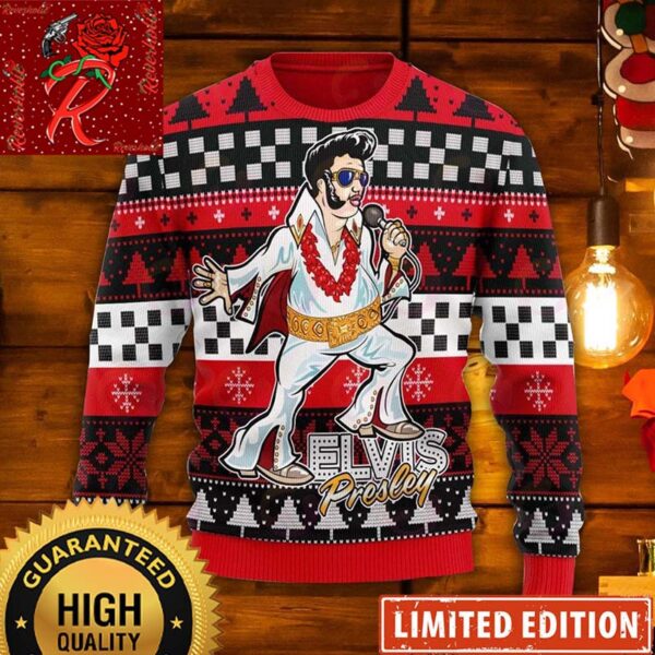 Elvis Presley Fatley Meme Red Funny Ugly Christmas Sweater