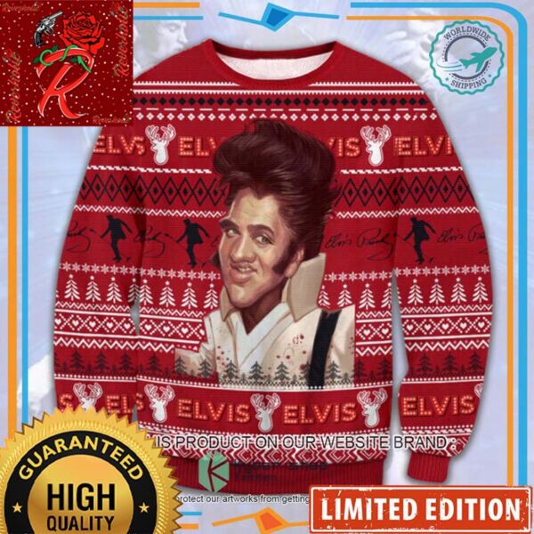 Elvis Presley Funny Face Xmas Gifts 2024 Ugly Christmas Sweater