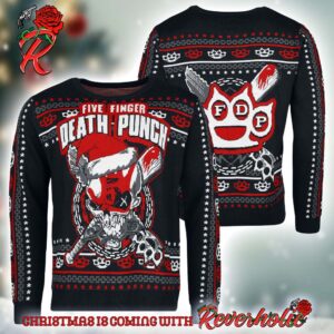 Five Finger Death Punch Big Logo With Santa Hat 2024 Ugly Christmas Sweater