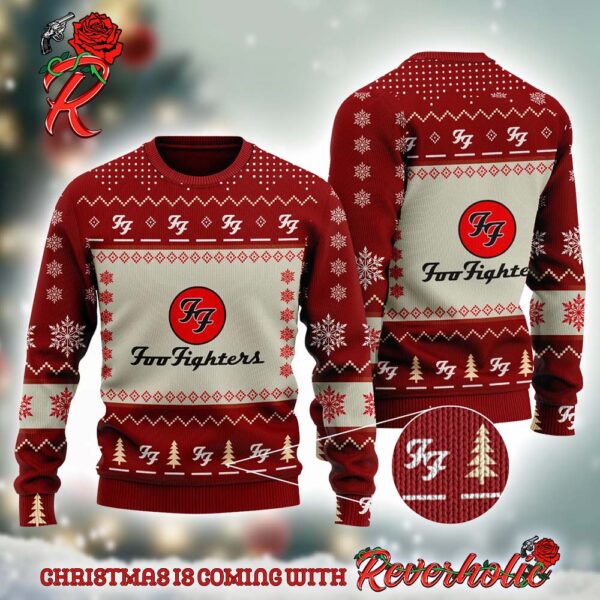 Foo Fighters Classic Logo With Snowflakes Pattern Ugly Christmas Sweater