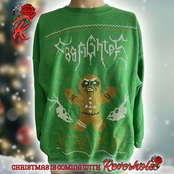 Foo Fighters Gingerbread Green 2024 Ugly Christmas Sweater