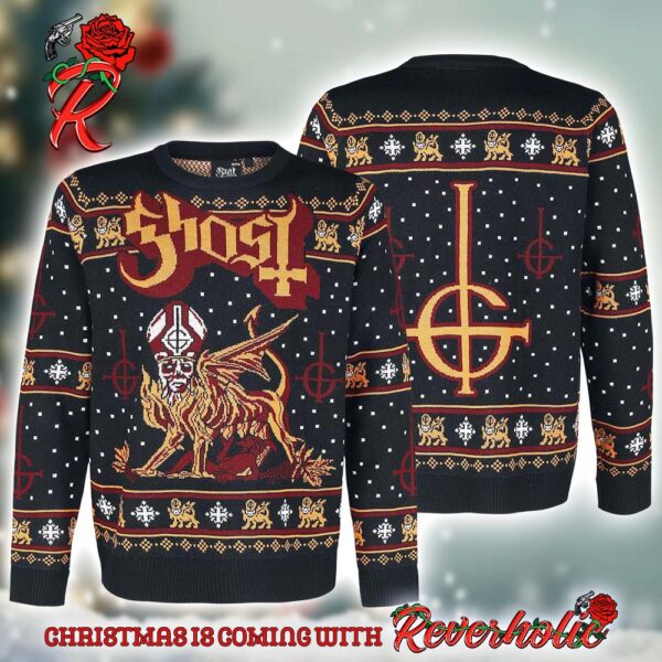 Ghost Band Papa Emeritus Chimera With Satanic Cross Logo Ugly Christmas Sweater