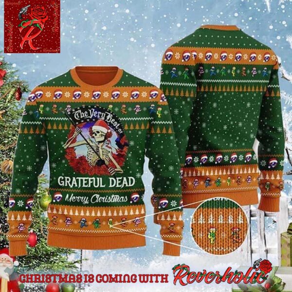 Grateful Dead The Very Best Of Skellington Green Ugly Christmas Sweater