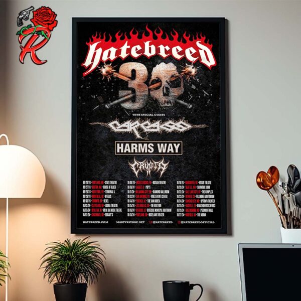 Hatebreed 30th Anniversary Assault On North America Tour Poster With Tour Dates Home Decor Poster Canvas