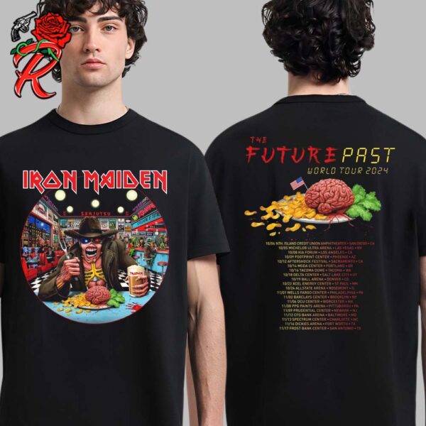 Iron Maiden The Future Past 2024 Tour USA Tee The Cowboy Eddie Eating Brain Dish Two Sides Unisex T-Shirt