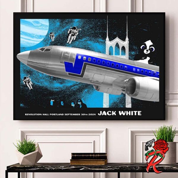 Jack White Concert Poster For Portland At Revolution Hall Portland On September 30 2024 Ruckus Mascot On The Plane Out The Space Art Home Decor Poster Canvas