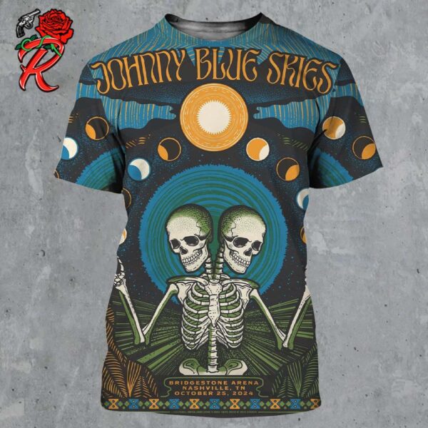 Johnny Blue Skies Concert Poster For Nashville Tennessee At Bridgestone Arena On October 25 2024 The Double Head Skeleton Art All Over Print Shirt