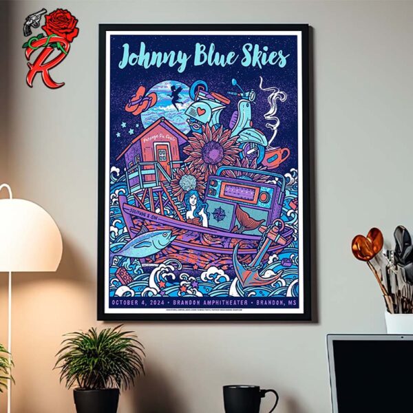 Johnny Blue Skies Tonight Poster For Sturgill Simpson In Brandon Mississippi At Brandon Amphitheater On October 4 2024 Passage Du Desir Album Inspired Artwork Home Decor Poster Canvas