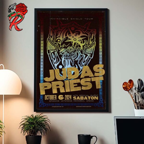 Judas Priest Invincible Shield Tour Poster For Spokane Washington At Spokane Veterans Memorial Arena On October 6 2024 Home Decor Poster Canvas