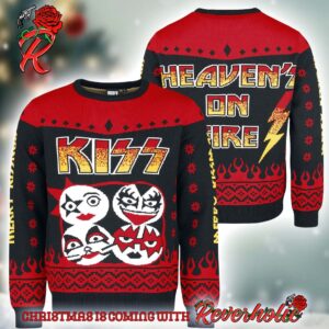 Kiss Band Heaven On Fire Band Members Logo 2024 Ugly Christmas Sweater