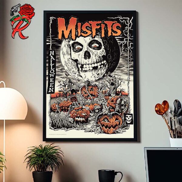 Misfits Halloween Day 2024 Poster Signature Skull Moon With Horror Pumpkin Garden Art Home Decor Poster Canvas