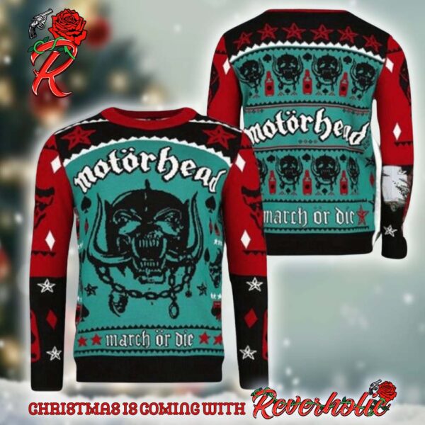 Motorhead March Or Die Signature Snaggletooth Ugly Christmas Sweater