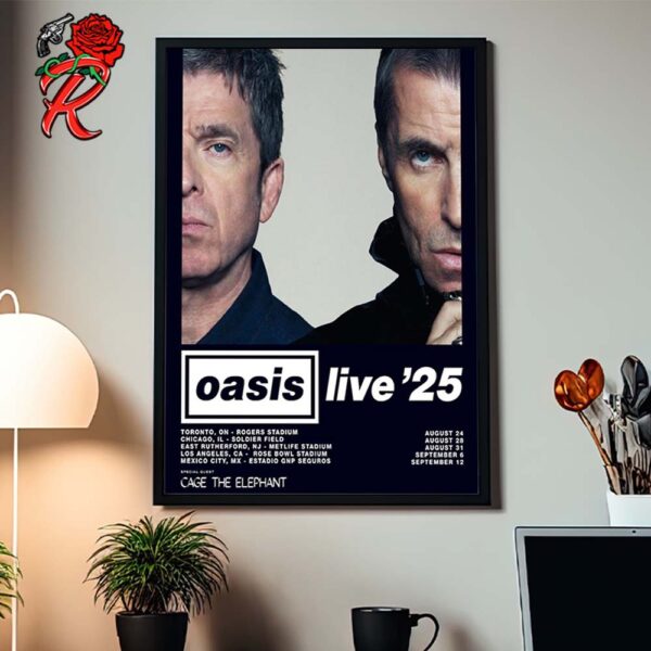 Oasis Live 25 American Tour With Special Guest Cage The Elephant Tour Dates List Home Decor Poster Canvas