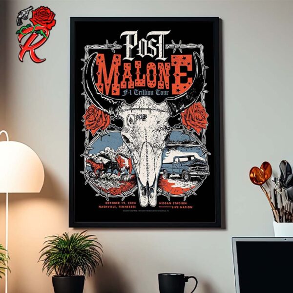 Post Malone F1 Trillion Tour 2024 Poster For Nashville Tennessee At Nissan Stadium On October 19 2024 Home Decor Poster Canvas