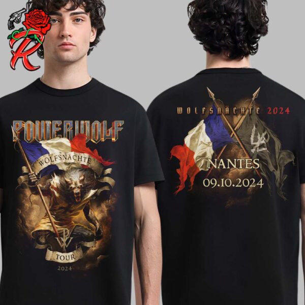 Powerwolf The Wolfsnachte Tour 2024 In Nantes City Shirt On October 9 2024 Merch Two Sides Unisex T-Shirt