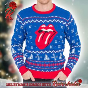 Rolling Stones Big Logo Knitted Blue Ugly Christmas Sweater