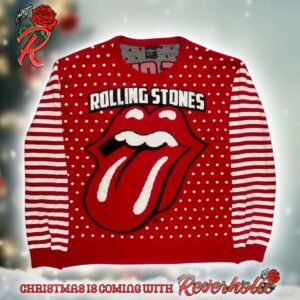 Rolling Stones Big Logo With Candy Crane Stripes Ugly Christmas Sweater