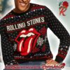 Rolling Stones Big Logo With Candy Crane Stripes Ugly Christmas Sweater