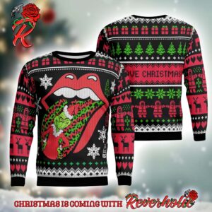 Rolling Stones Big Tongue Unexpected Grinch Stole The Tongue Ugly Christmas Sweater