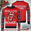 Rolling Stones Holiday Logo With Santa Hat Rhombus Pattern Sknowflakes Knitted Vintage Ugly Christmas Sweater