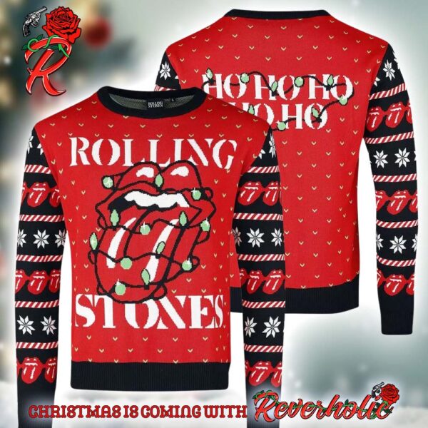 Rolling Stones Logo Christmas Lights Twinkle Ugly Christmas Sweater